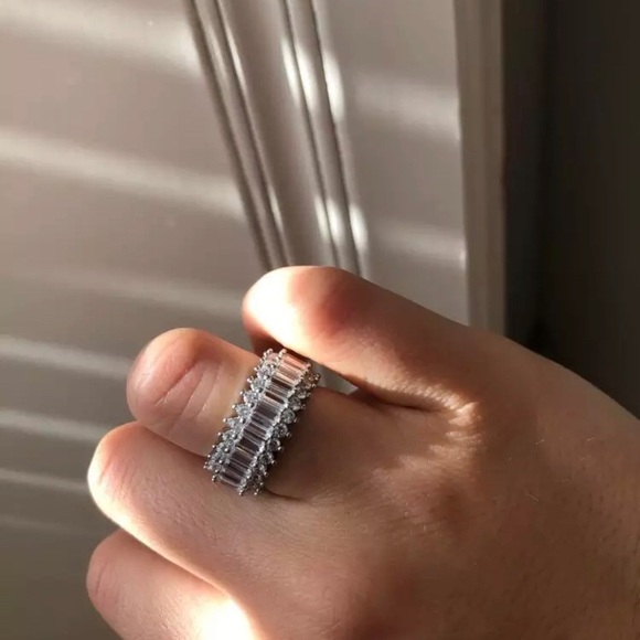 Emerald Cut Silver Eternity Ring - Picture 3 of 7